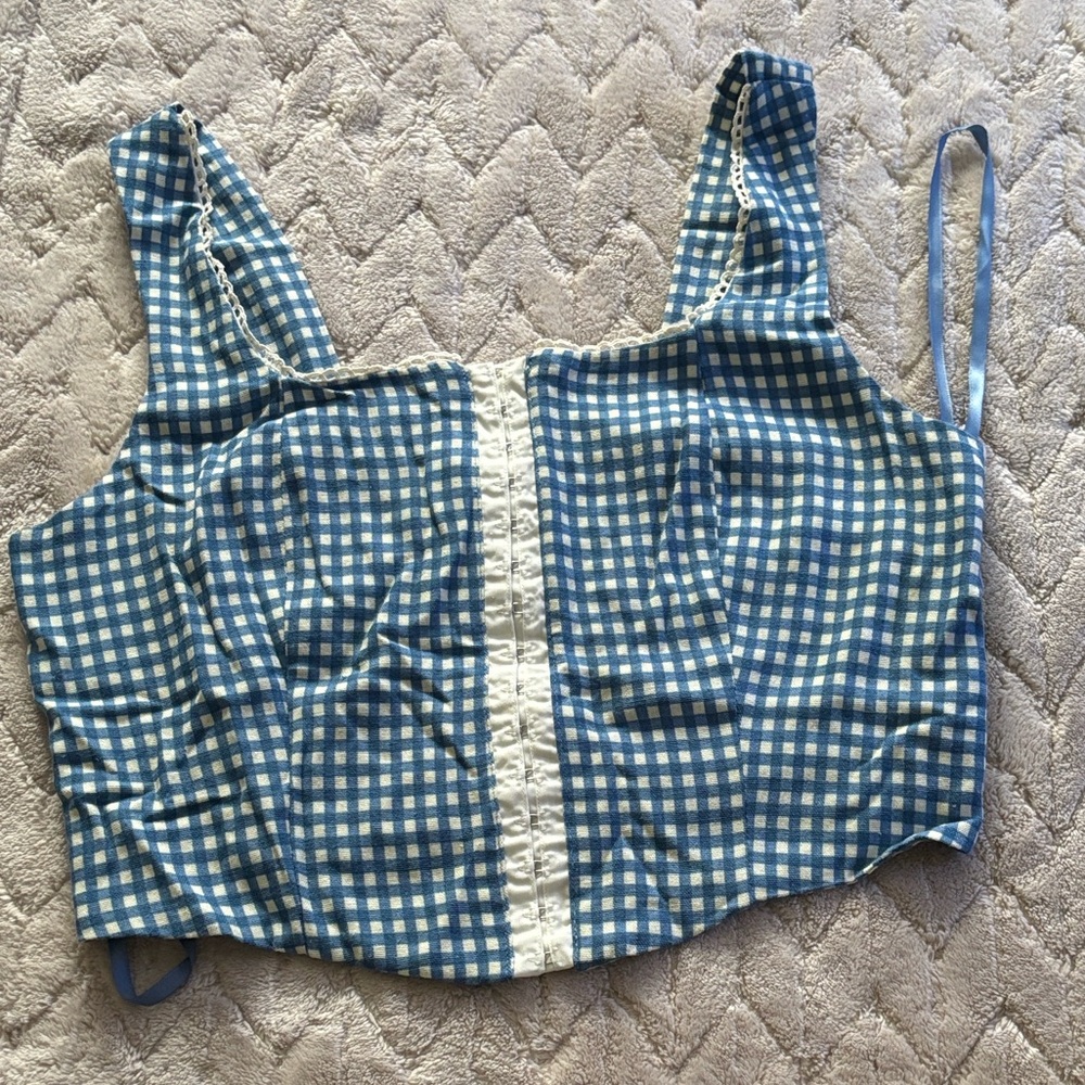 Monteau Blue and White Gingham Crop Top